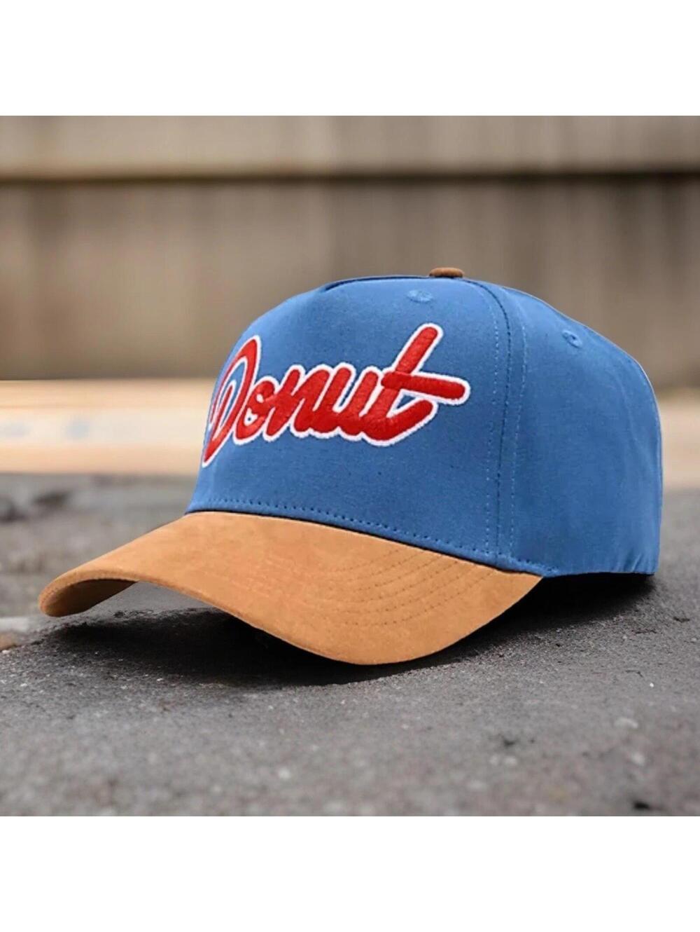 Donut Media Outline Blue & Brown Snapback Hat Cap Suede Brim